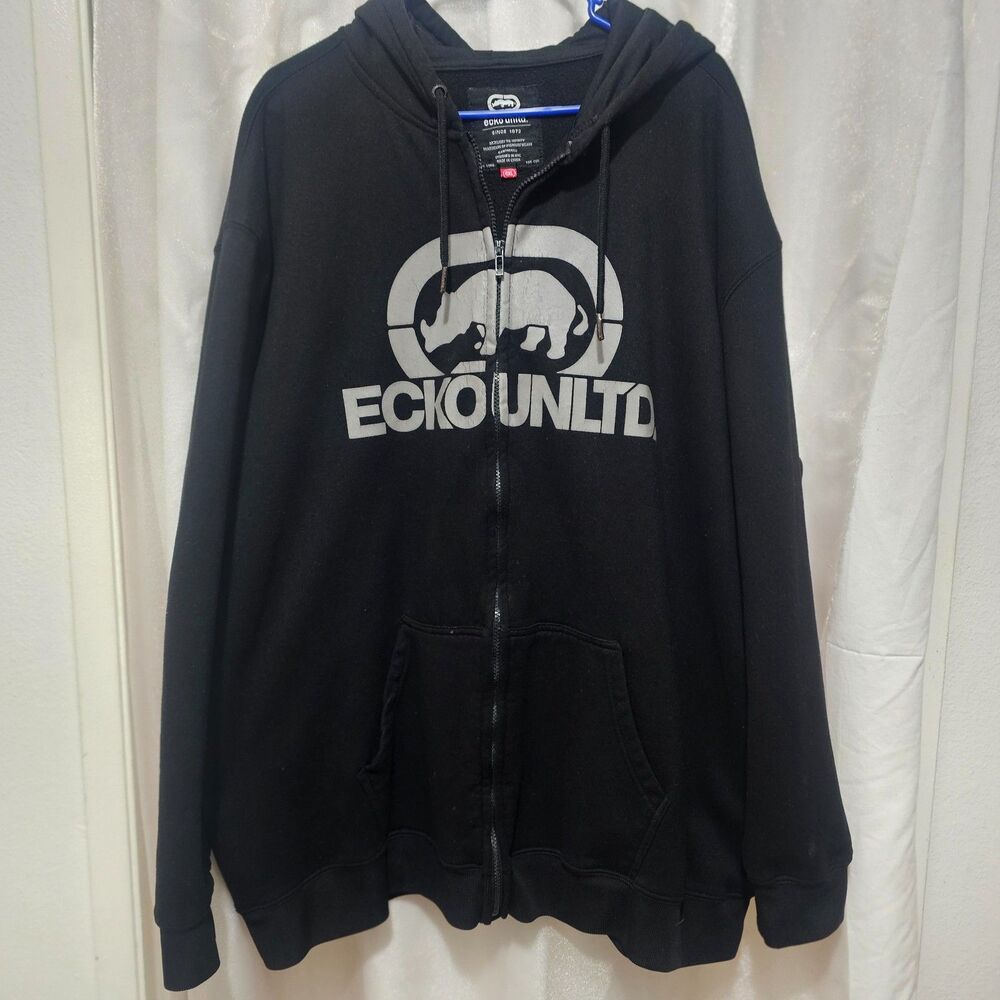 Ecko Unltd. Black Full Zip Hoodie Sweatshirt Men's 4XL Graphic Logo Heavyweight